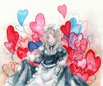  :d axis_powers_hetalia bad_id bad_pixiv_id belarus_(hetalia) bow brown_hair dress dress_lift grin hair_bow heart long_hair open_mouth silver_eyes smile solo traditional_media tugumi0w0 watercolor_(medium) 