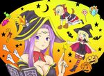  alice_(luminous_arc) bat blonde_hair blue_eyes breasts claire_(luminous_arc) hat luminous_arc open_mouth purple_hair therese witch_hat 