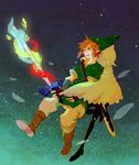  1girl bad_id bad_pixiv_id blonde_hair blue_eyes blue_hair cape fi gloves hat link pantyhose pointy_ears pomeko sword the_legend_of_zelda the_legend_of_zelda:_skyward_sword weapon 