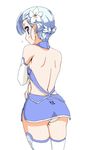  aonagi_hayate ass back backless_outfit bad_id bad_pixiv_id bare_back blue_hair blush bodysuit fin_e_ld_si_laffinty flower hair_flower hair_ornament mall_link_suit panties purple_eyes rinne_no_lagrange solo thighhighs underwear 