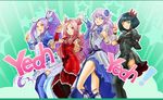  black_choker black_legwear blue_eyes blue_flower blue_legwear blue_rose boots bow choker cure_beat cure_moonlight cure_passion dark_precure double_v dress elbow_gloves flower fresh_precure! frills gloves goru_(cure_golgom) green_background green_hair hair_ornament hairpin heart heart_hair_ornament heartcatch_precure! heterochromia higashi_setsuna highres kurokawa_eren long_hair magical_girl multiple_girls pantyhose pink_hair ponytail precure purple_hair red_eyes ribbon rose seiren_(suite_precure) short_hair single_elbow_glove single_glove skirt smile suite_precure thigh_boots thighhighs tiara tsukikage_yuri v white_choker wrist_cuffs yellow_eyes 