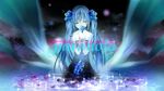  bare_shoulders blue blue_dress blue_flower blue_hair blue_rose closed_eyes collarbone dress english flower hair_flower hair_ornament hands_together hatsune_miku head_tilt highres holding leaf long_hair mariwai_(marireroy) own_hands_together paranoia_(vocaloid) partially_submerged plant rose sleeveless sleeveless_dress solo strapless strapless_dress thorns twintails very_long_hair vines vocaloid wading water 
