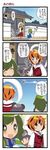  4koma 5girls :&lt; animal_ears black_hair blonde_hair brick_joke capelet closed_eyes comic dei_shirou detached_sleeves dress flying frog_hair_ornament fujiwara_no_mokou gate green_eyes green_hair grey_hair hair_ornament heart hiding highres inaba_tewi jitome kochiya_sanae long_hair mouse_ears mouse_tail multicolored_hair multiple_girls nazrin open_mouth pants pink_dress red_eyes shawl shirt short_hair silver_hair skirt sky_surfing smile snake surfing tail toramaru_shou touhou translated two-tone_hair wall yellow_eyes |_| 