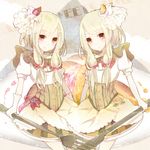  bad_id bad_pixiv_id brown_eyes cream dress flower food food_themed_clothes fork fruit gloves hair_ornament holding holding_fork holding_knife knife lemon long_hair multiple_girls original shain_roki silver_hair smile strawberry 