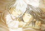  alluka_zoldyck androgynous bad_id bad_pixiv_id black_hair brothers closed_eyes dollyly21 hunter_x_hunter killua_zoldyck multiple_boys siblings sleeping smile under_covers white_hair younger 