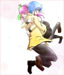  1girl alternate_costume angel_beats! blue_hair closed_eyes hinata_(angel_beats!) purple_hair riku_haruta school_uniform shinda_sekai_sensen_uniform short_hair thighhighs yuri_(angel_beats!) 