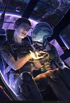  alien asari commander_shepard commander_shepard_(female) dark_persona holding_hands holographic_interface liara_t'soni mass_effect maya_sawamura_anderson multiple_girls scar short_hair yuri 