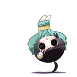  ahoge araragi_tsukihi black_hair chibi fried_egg hair_ornament japanese_clothes kimono monogatari_(series) nisemonogatari prehensile_hair short_hair solid_circle_eyes solo upside-down yume_shokunin 