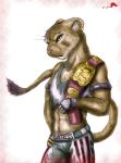  champion championship_belt clothing felid female lion mammal muscular pantherine whimsicalsquirrel wrestler 