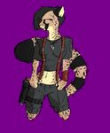  black_clothing clothed clothing dog_tags feline female kneeling leopard mammal militant punk suspenders uniform weapon 