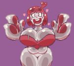  2018 big_breasts big_hands blush breasts cleavage clothed clothing digital_media_(artwork) domobot drooling female goo_creature grey_skin hair humanoid mostly_nude not_furry open_mouth pink_background red_hair saliva simple_background smile solo 