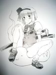  :3 bad_id bad_pixiv_id hair_ribbon hairband hitodama inuga_anahoru konpaku_youmu konpaku_youmu_(ghost) monochrome no_pants panties ribbon short_hair sitting solo striped striped_panties touhou underwear 