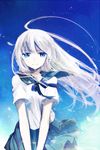  asahikawa_hiyori blue_eyes crying floating_hair long_hair original school_uniform serafuku solo tears v_arms white_hair wind 