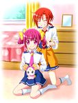  bad_id bad_pixiv_id bedroom bow candy_(smile_precure!) closed_eyes clothes_around_waist creature grin hachiya_mei hair_bow hair_ornament hairclip hino_akane_(smile_precure!) hoshizora_miyuki indoors kneeling multiple_girls nanairogaoka_middle_school_uniform necktie pink_bow pink_eyes pink_hair pink_neckwear precure red_hair school_uniform short_hair short_twintails sleeves_rolled_up smile smile_precure! sweater sweater_around_waist twintails 