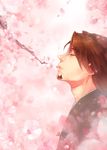  branch brown_hair cherry_blossoms closed_eyes facial_hair flower kaburagi_t_kotetsu male_focus pink siruphial solo stubble tiger_&amp;_bunny tree 