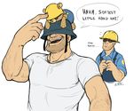  &hearts; ... blue_shirt clothing cute dialog dialogue engineer_(team_fortress_2) english_text eyewear flying_sweatdrops goggles grin hard_hat hat helmet humor lintu male not_furry overalls plushie poking sad shirt soldier_(team_fortress_2) team_fortress_2 teddy_bear teddy_roosebelt text toy white_shirt 