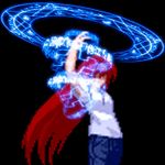  animated animated_gif aozaki_aoko denim incantation jeans long_hair lowres magic magic_circle pants red_hair tsuikihime tsukihime type-moon very_long_hair 