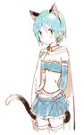  animal_ears bare_shoulders belt blue_eyes blue_hair blush blush_stickers cape cat_ears cat_tail frills frown kemonomimi_mode looking_at_viewer magical_girl mahou_shoujo_madoka_magica midriff miki_sayaka navel niwa short_hair skirt solo tail thighhighs 