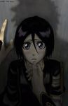  black_hair bleach blush japanese_clothes kuchiki_rukia kurosaki_ichigo pixiv_thumbnail purple_eyes resized shadow underthemoon114 