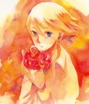  blonde_hair blue_eyes flower kuma_(persona_4) looking_at_viewer male_focus mur_(ahyarutoo) persona persona_4 rose solo 