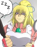  angry apron blonde_hair blue_eyes frying_pan ladle lilith_aileron ponytail ribbon tales_of_(series) tales_of_destiny 
