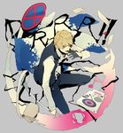  artist_request bag biting blonde_hair durarara!! glasses gloves heiwajima_shizuo looking_at_viewer male_focus mouth_hold solo sunglasses yellow_eyes 