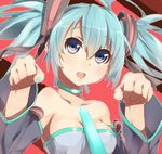  aqua_hair bad_id bad_pixiv_id bare_shoulders blue_eyes choker detached_sleeves hatsune_miku necktie open_mouth paw_pose simple_background solo twintails vocaloid ytk_(yutta-p) 