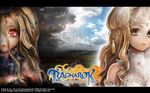  adelaide artist_request blonde_hair blue_eyes cloud curly_hair day dual_persona highres jewelry lips lipstick long_hair makeup official_art princess ragnarok:_hikari_to_yami_no_koujo ragnarok_online red_eyes sky tattoo wallpaper 