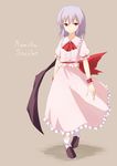 ascot character_name fingernails full_body highres mary_janes miyo_(ranthath) no_hat no_headwear purple_hair red_eyes remilia_scarlet sharp_fingernails shoes short_hair simple_background skirt skirt_set solo touhou wrist_cuffs 