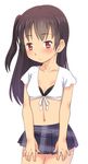  black_hair breasts brown_eyes cleavage crop_top front-tie_top long_hair meow_(nekodenki) midriff navel one_side_up original shirt skirt small_breasts solo tied_shirt 