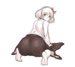  all_fours ass ass_focus blush feet from_behind hair_ribbon kuro_suto_sukii looking_back monochrome red_eyes ribbon rumia short_hair simple_background skirt solo touhou 