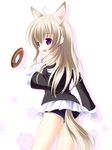  animal_ears ass blonde_hair detached_sleeves dog_ears doughnut elin_(tera) fingerless_gloves food gloves long_hair panties psyche3313 purple_eyes smile solo tail tera_online underwear 