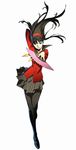  amagi_yukiko black_eyes black_hair fan folding_fan hairband hand_in_hair houndstooth legs long_hair looking_at_viewer official_art pantyhose persona persona_4 persona_4:_the_ultimate_in_mayonaka_arena school_uniform serafuku skirt smile soejima_shigenori solo sweater 