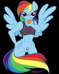  abs anthro anthrofied black_background blush bottomless breasts clothed clothing cutie_mark equine female friendship_is_magic hair half-dressed horse kabuki_homewood looking_at_viewer mammal multi-colored_hair muscles muscular_female my_little_pony pegasus plain_background pubes pubic_hair pussy rainbow_dash_(mlp) rainbow_hair shirt solo tattoo tongue tongue_out wings 