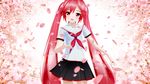  cherry_blossoms flowers hatsune_miku long_hair petals pink_hair red_eyes sakura_miku seifuku vocaloid 