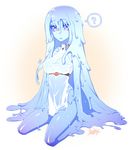  ? blue_hair blue_skin breast_expansion breasts goo_girl konshin long_hair medium_breasts monster_girl original purple_eyes sitting solo spoken_question_mark very_long_hair 