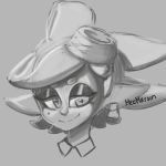  +_+ 1girl artist_name closed_mouth domino_mask earrings face female grey_background greyscale half-closed_eyes happy highres hotaru_(splatoon) jewelry mask mezmaroon mole mole_under_eye monochrome object_on_head pointy_ears short_hair signature simple_background sketch smile solo splatoon splatoon_(series) splatoon_1 tentacle tentacle_hair tied_hair 