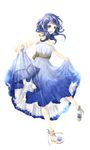  :d blue_dress blue_eyes blue_hair dress dress_lift open_mouth original sakuragi_kei sandals simple_background smile solo white_background 