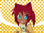 animal_ears blue_eyes cat_ears dark_skin female red_hair sari_sumdac solo transformers transformers_animated 