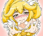  blonde_hair blush cure_peace double_v dsk kise_yayoi off_shoulder precure smile_precure! solo sweat tears tiara trembling v 