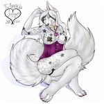  blue_eyes breasts canine collar corset female fluffy_tail looking_at_viewer lorena pendant tattoo 