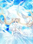  bishoujo_senshi_sailor_moon blonde_hair blue_background blue_eyes double_bun dress full_moon gown hair_ornament hairpin long_hair maboroshi_no_ginzuishou moon moon_stick princess princess_serenity puffy_sleeves solo tsukino_usagi tsuna2727 twintails wand white_dress 