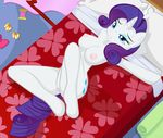  anthro anthrofied bed blue_eyes breasts cutie_mark equine eyeshadow female friendship_is_magic fur hair horn horse long_hair looking_at_viewer makeup mammal my_little_pony nipples pillow pinup pony pose pussy rarity_(mlp) smile solo unicorn white_fur whitmaverick 