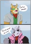  2019 anthro canid canine canis clothed clothing comic cursedmarked duo english_text fox_mccloud male male/male mammal nintendo star_fox text video_games wolf wolf_o&#039;donnell 