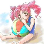  ball beach beachball bishoujo_senshi_sailor_moon chibi_usa child loli lowres pink_hair red_eyes sailor_chibi_moon school_swimsuit swimsuit twintails 