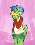  anthro clothing dinosaur green_skin hair male reptile rey_de_tlaxcala scalie smile solo 