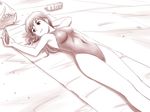  armpits bad_id bad_pixiv_id bag beach bottle highleg highleg_swimsuit holding long_hair lying monochrome on_back one-piece_swimsuit original saver_(artbysaver) solo swimsuit water_bottle 