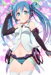 aqua_eyes aqua_hair bad_id bad_pixiv_id elbow_gloves fingerless_gloves gloves hatsune_miku hatsune_miku_(append) highres long_hair looking_at_viewer navel necktie panties pemu smile solo striped striped_panties thighhighs twintails underwear vocaloid vocaloid_append 