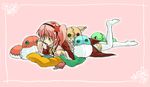  alfa_system book doll food green_eyes kanonno_grassvalley pillow pink_hair tales_of_(series) tales_of_the_world_radiant_mythology_3 thighhighs 