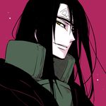  1boy black_hair flak_jacket forehead_protector green_eyes long_hair looking_at_viewer male male_focus naruto neko_atori orochimaru smile solo 